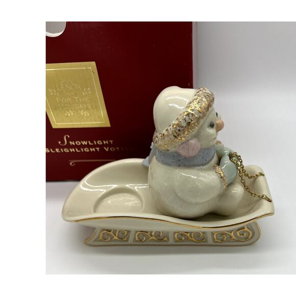 Lenox Christmas Snowlight Sleighlight Votive Snowman On Sled Candle Holder - Picture 2 of 5